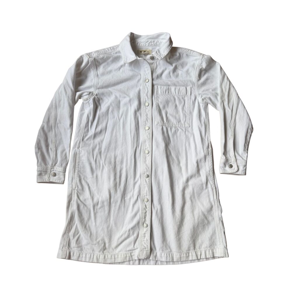 Madewell Tile White Denim Oversized Long Sleeve Shirtdress Mini Size XS